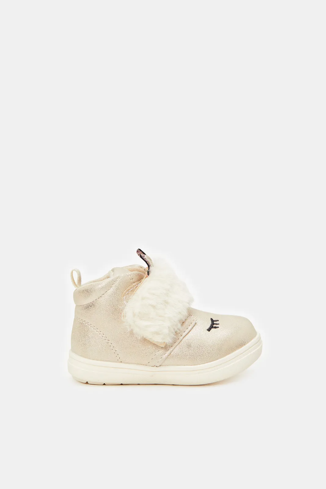 Infant Girls Gold Fur Strap High-Top