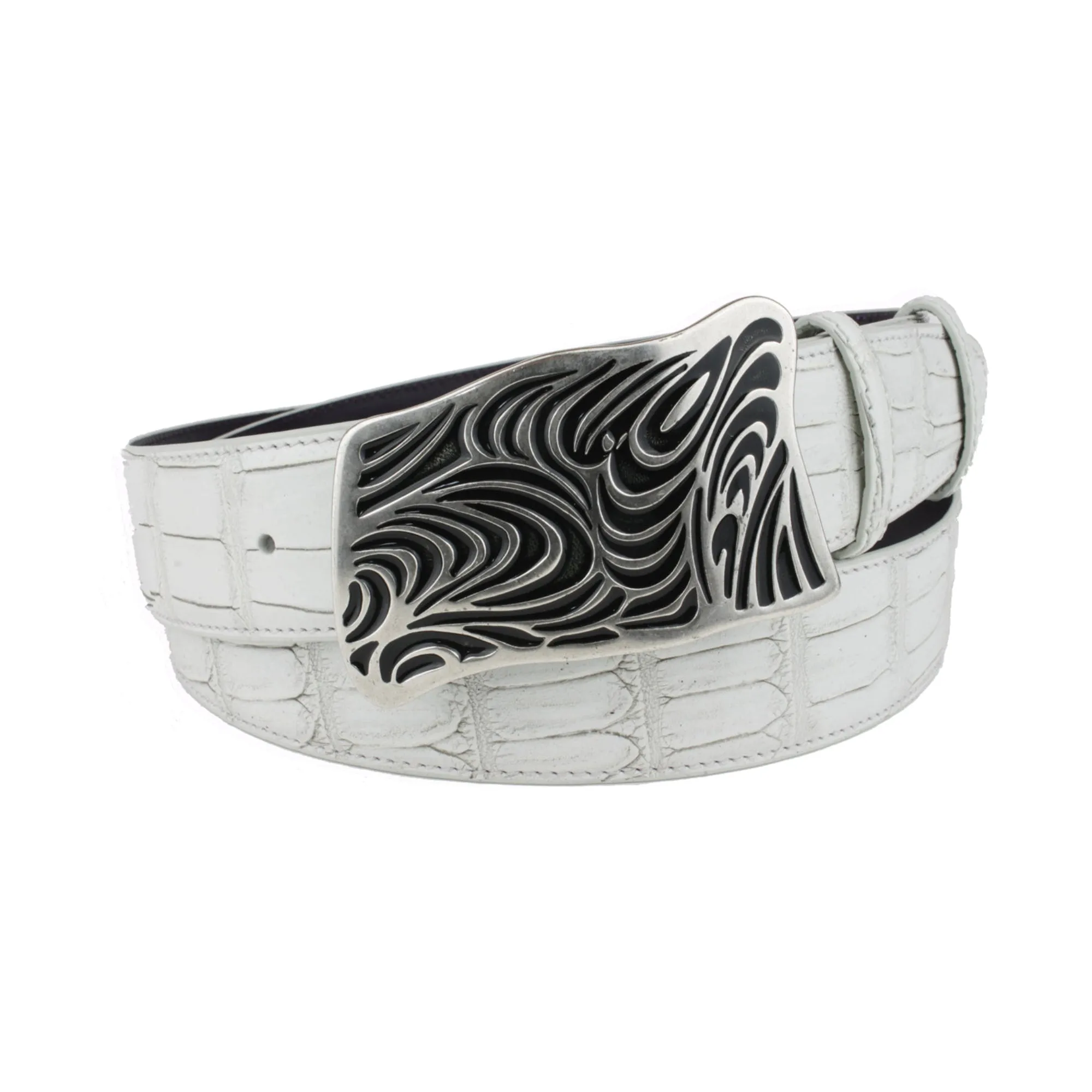 Ivory Tone Mock Croc Swirl Mosaic Belt