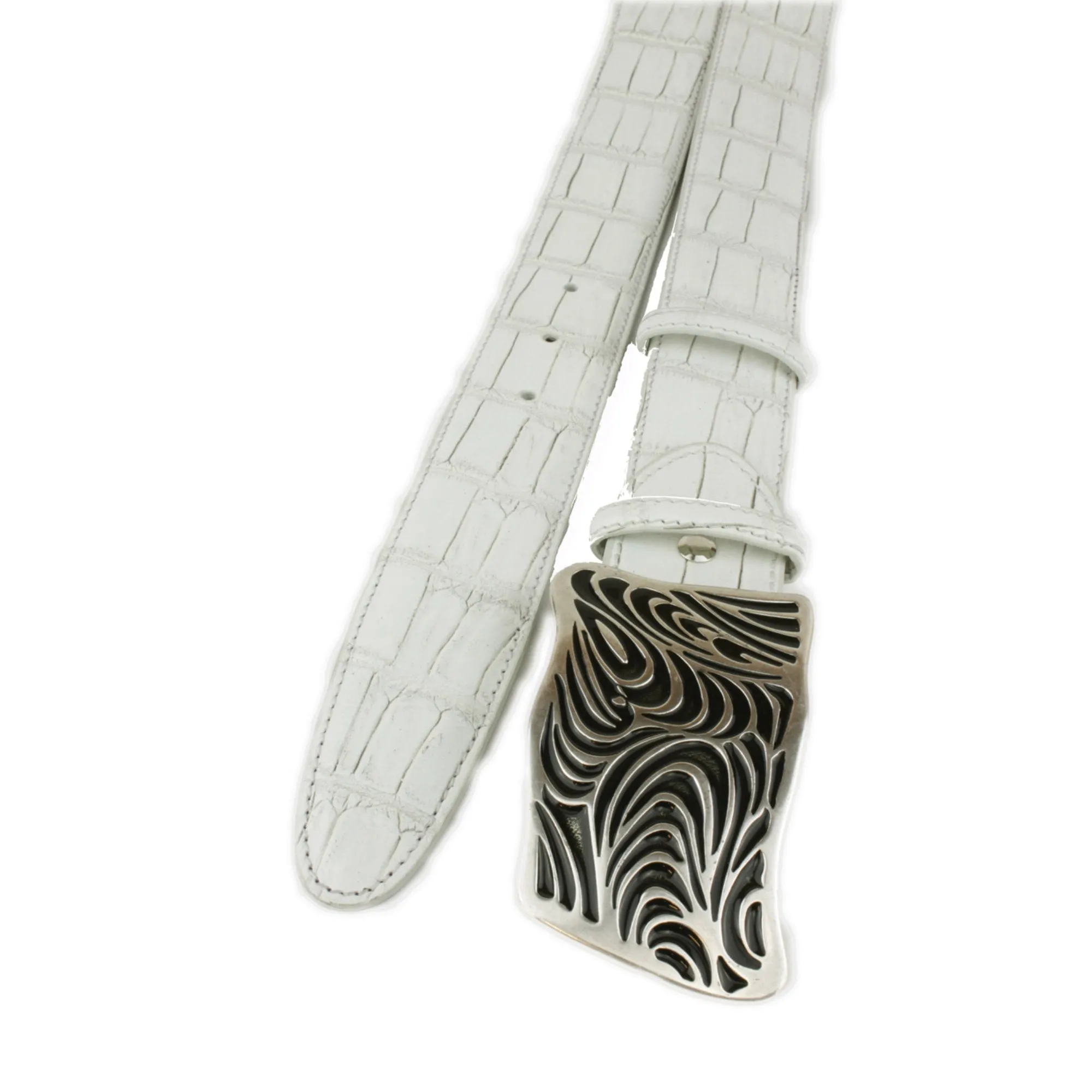 Ivory Tone Mock Croc Swirl Mosaic Belt