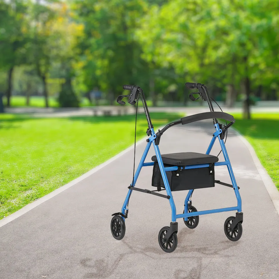 Light Blue Comfort Folding Steel Rollator Walker