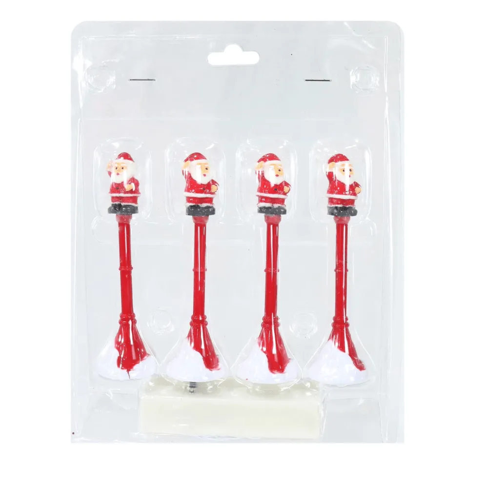 Light Up Mini Santa/Snowman Street Lamps (4pk)