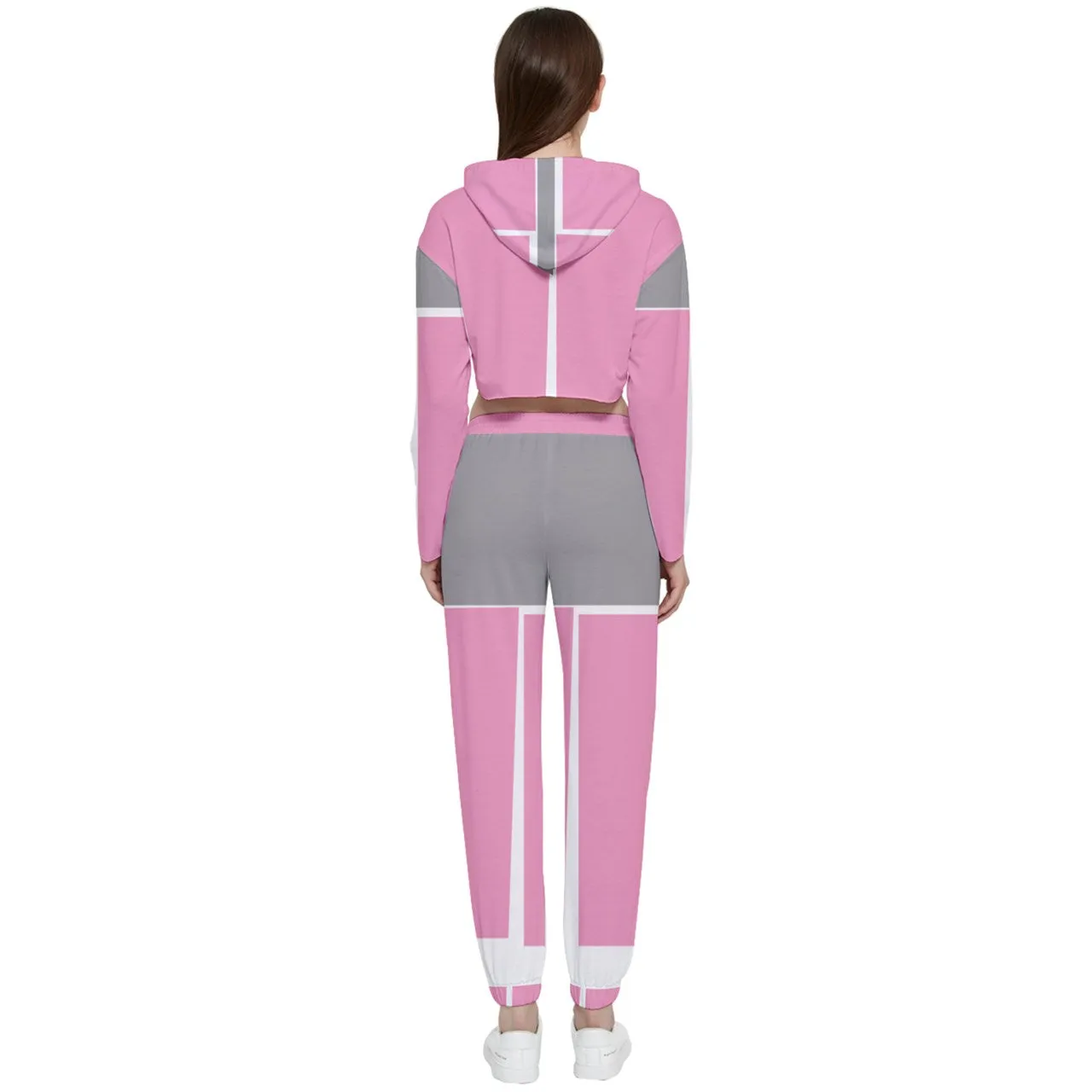 Mesh Knit Sneakers Design pink Cropped Zip Up Lounge Set