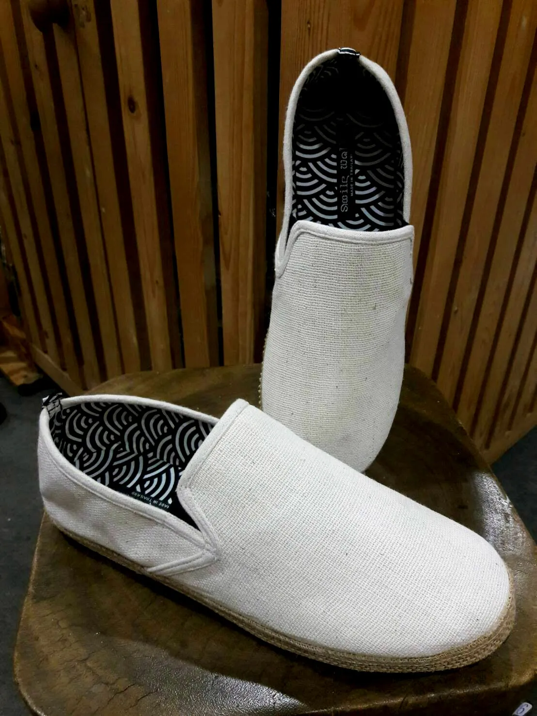 Off White Cotton Slip On Shoes