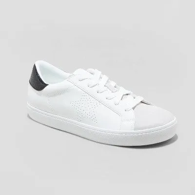 Open Box - Universal Thread Women's Low Top Faux Leather Lace-Up Sneakers Memory Foam Star