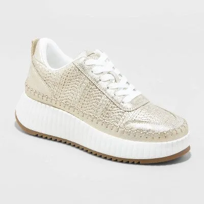 Open Box - Universal Thread Women's Low Top Lace-Up Sneakers Memory Foam Insole Woven