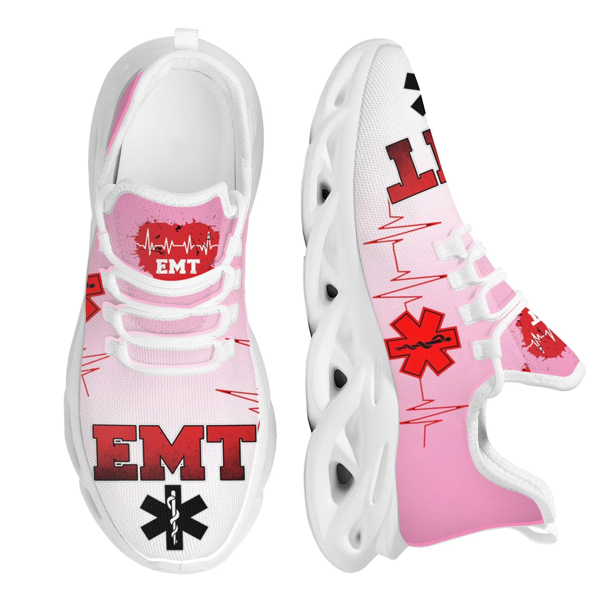 Paramedic EMT EMS Pattern Mesh Pink Sneakers for Women Breathable Footwear