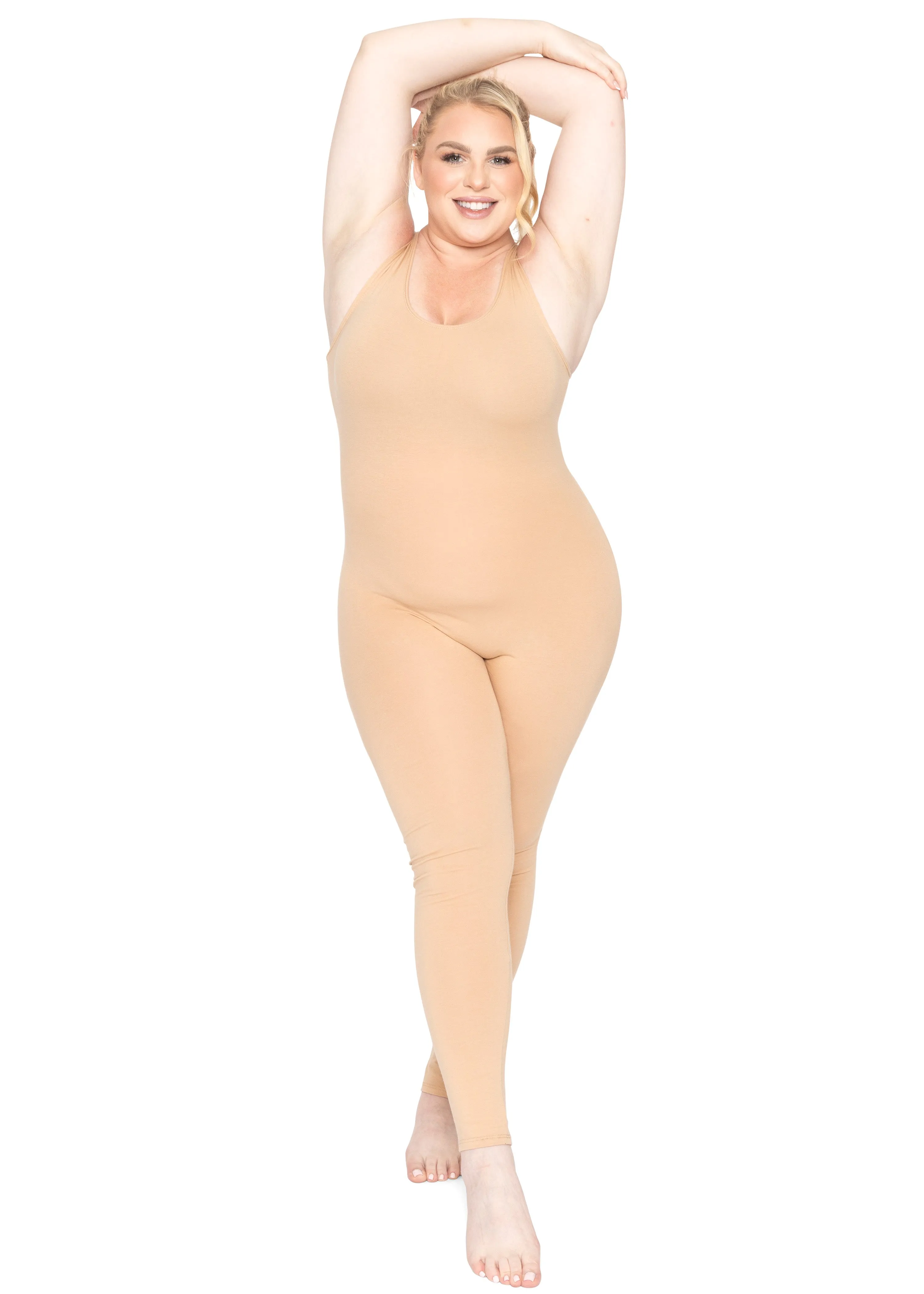 Plus Size Ankle Length Cotton Tank Unitard