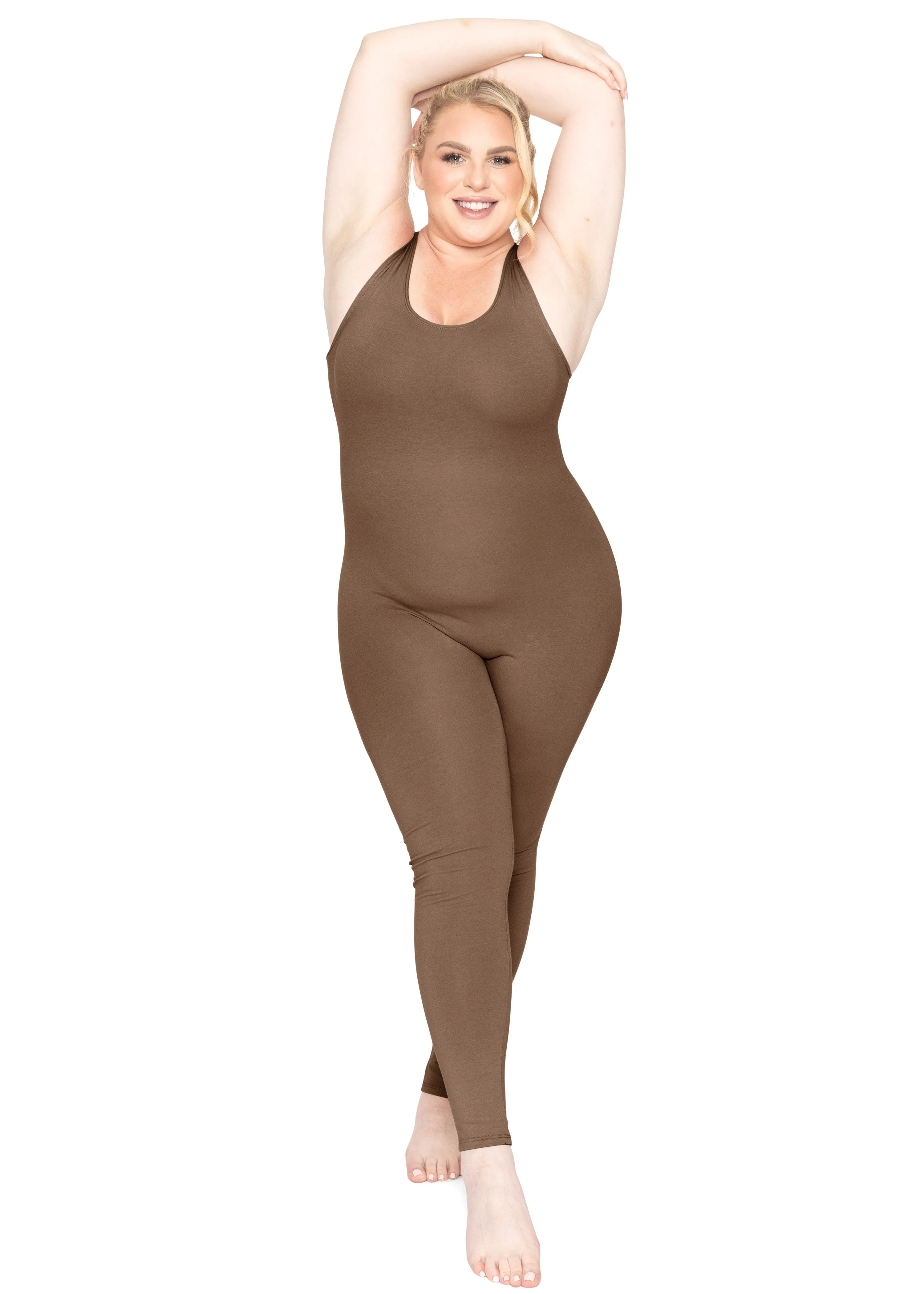 Plus Size Ankle Length Cotton Tank Unitard