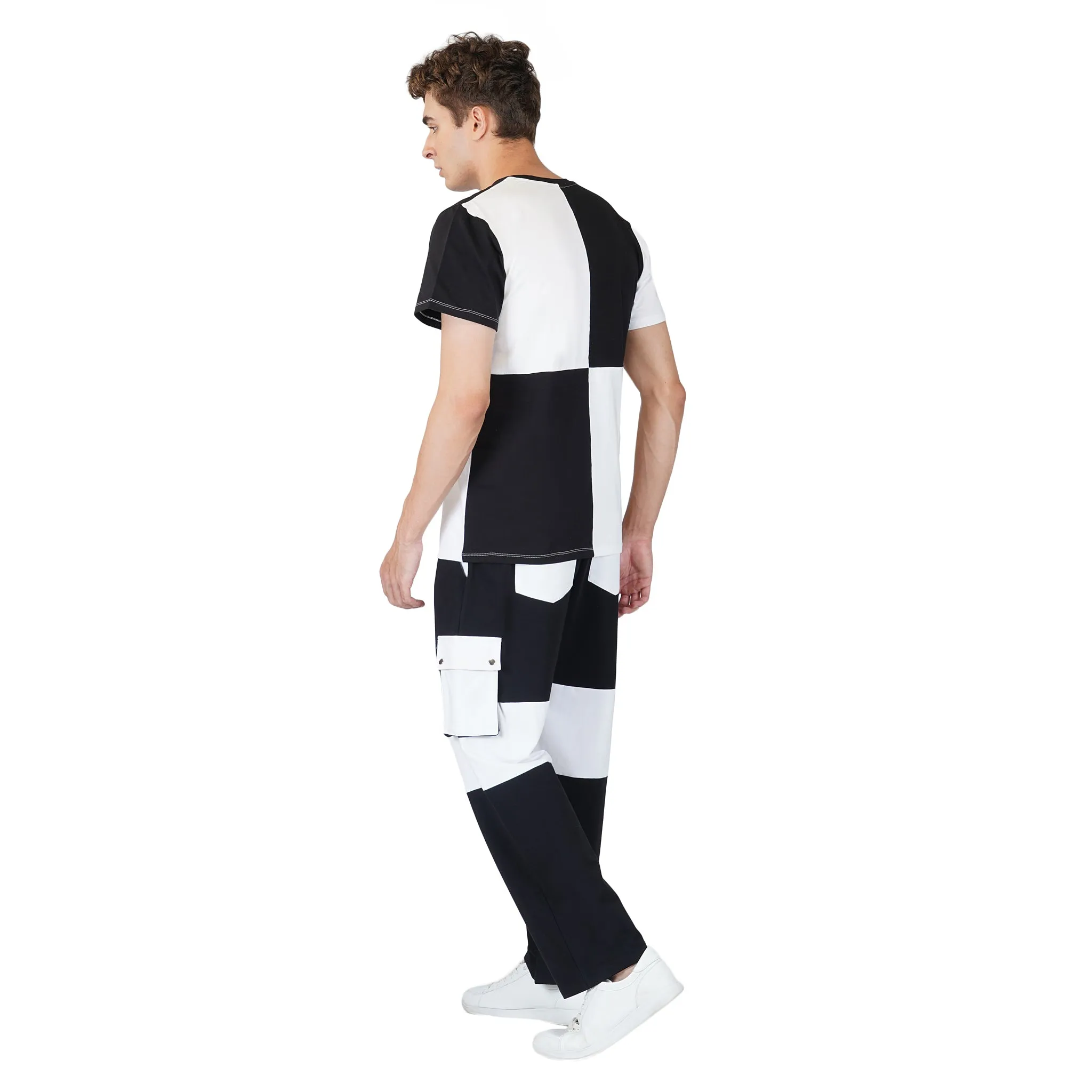 SLAY. Men's Black & White T-shirt & Cargo Pants Co-ord Set