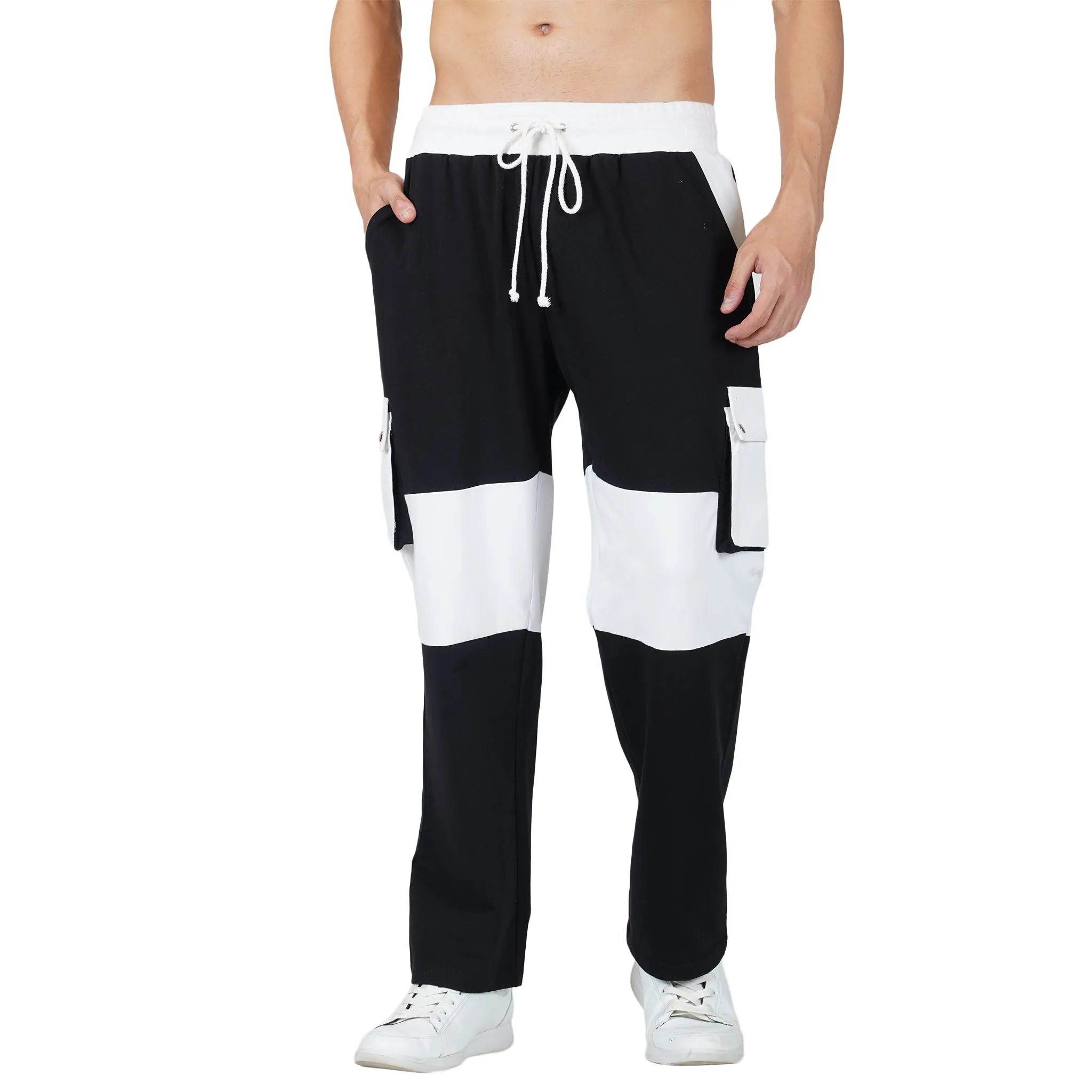 SLAY. Men's Black & White T-shirt & Cargo Pants Co-ord Set