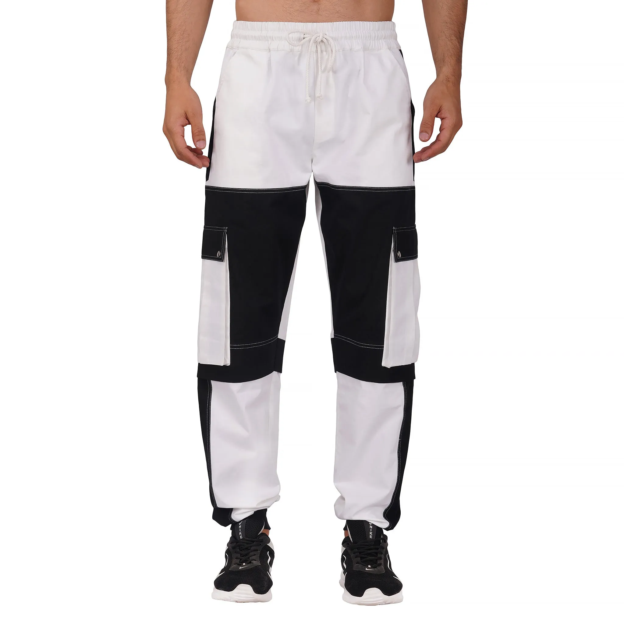 SLAY. Men's Colorblock Oversized White & Black T-shirt & Cargo Pants Co-ord Set