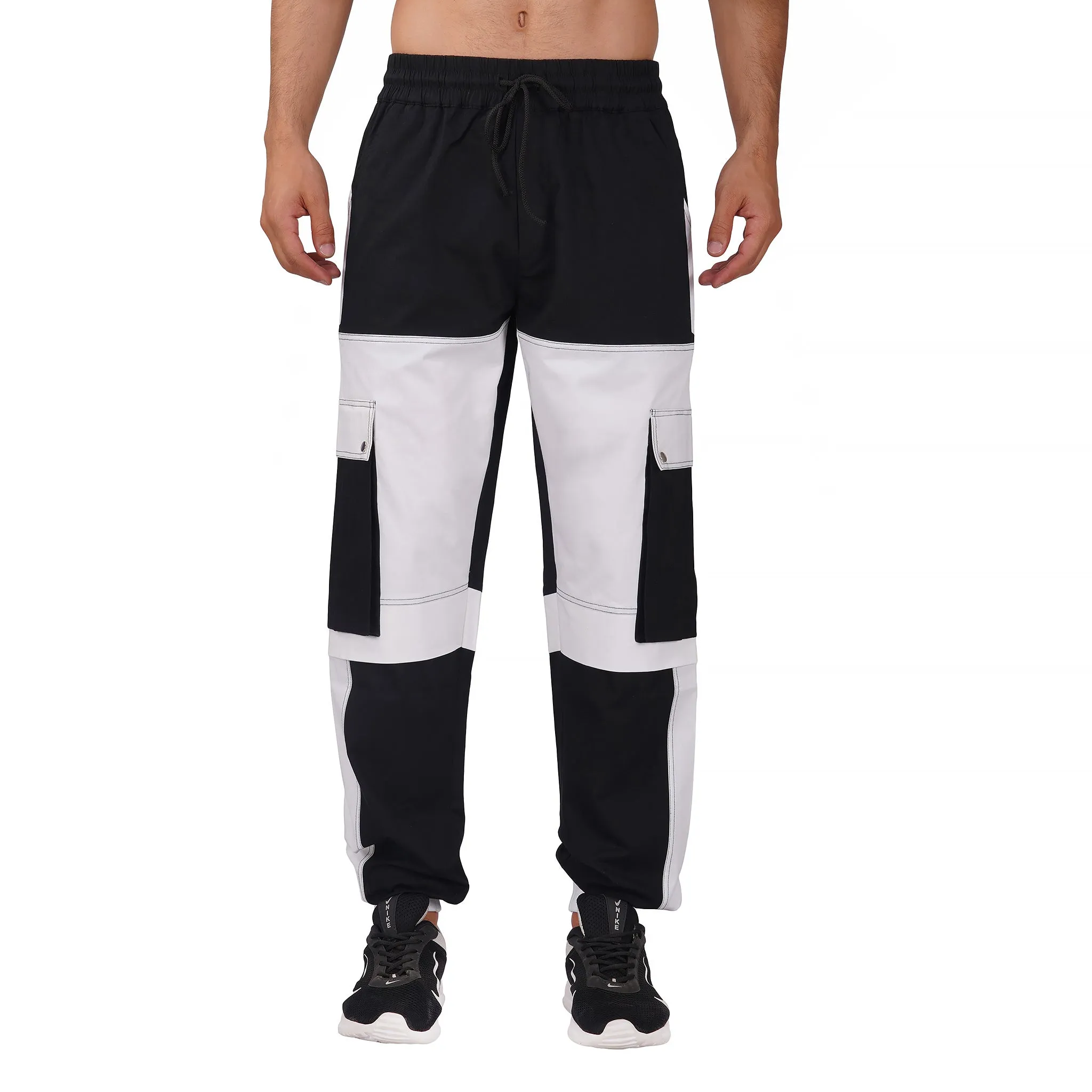 SLAY. Men's Oversized Black & White T-shirt & Cargo Pants Co-ord Set