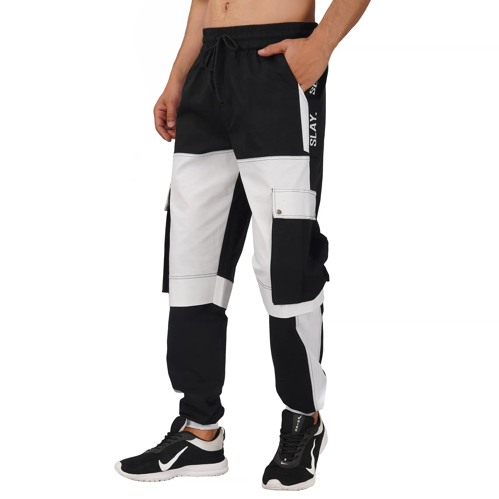 SLAY. Men's Oversized Black & White T-shirt & Cargo Pants Co-ord Set