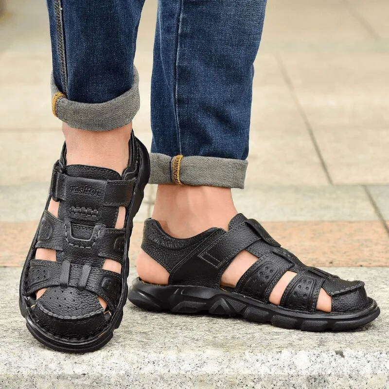 Soft Soles Genuine Leather Trekking Sandals with Anti-Collision Toes - SF1080