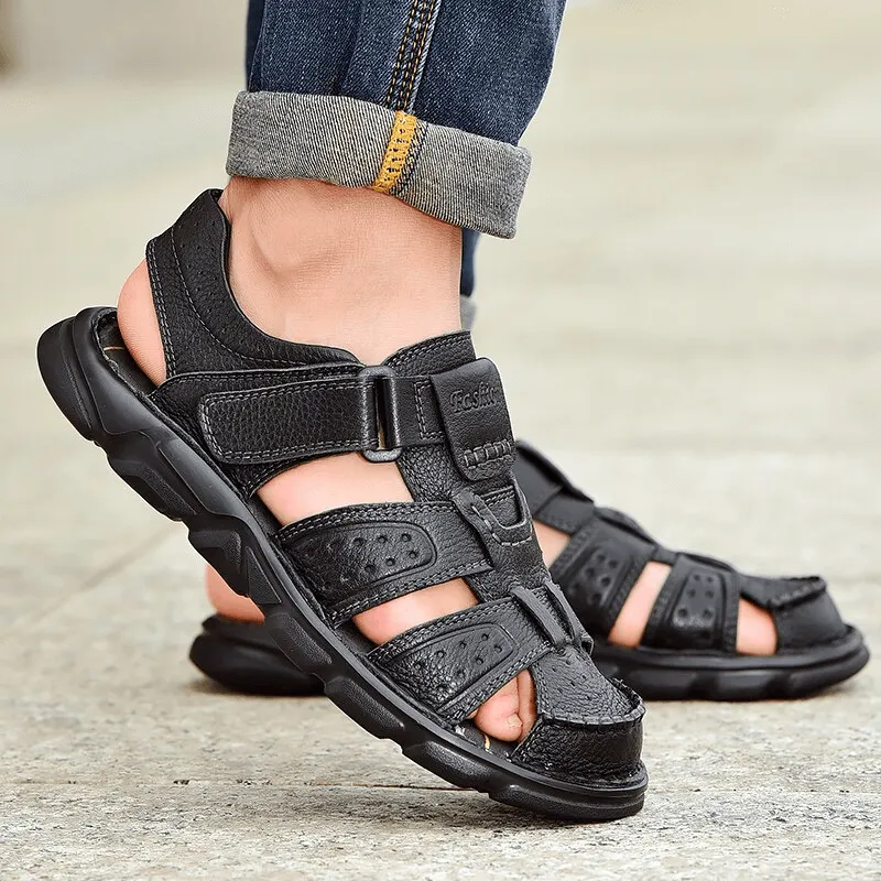 Soft Soles Genuine Leather Trekking Sandals with Anti-Collision Toes - SF1080